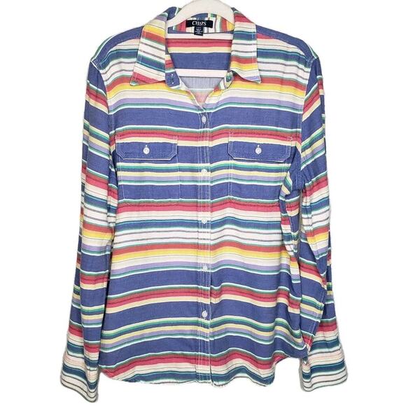 Chaps Tops - Chaps Denim Long Sleeve Button Shirt Size L Stripes Multi Color Women's